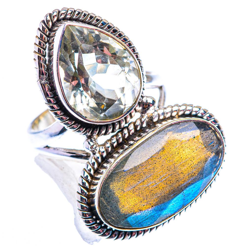 Large Labradorite, White Quartz Ring Size 7 (925 Sterling Silver) RING140223