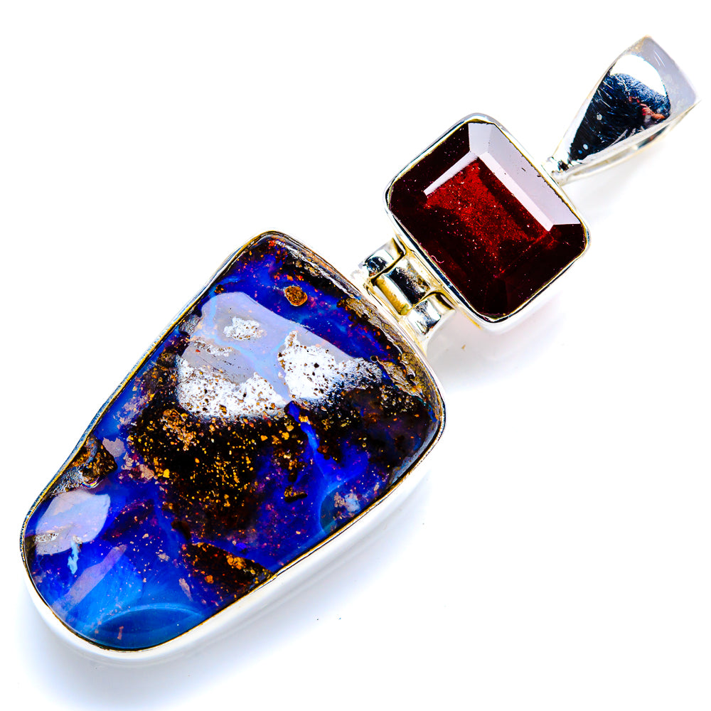Boulder Opal, Garnet Pendant 1 3/4" (925 Sterling Silver) PD38253