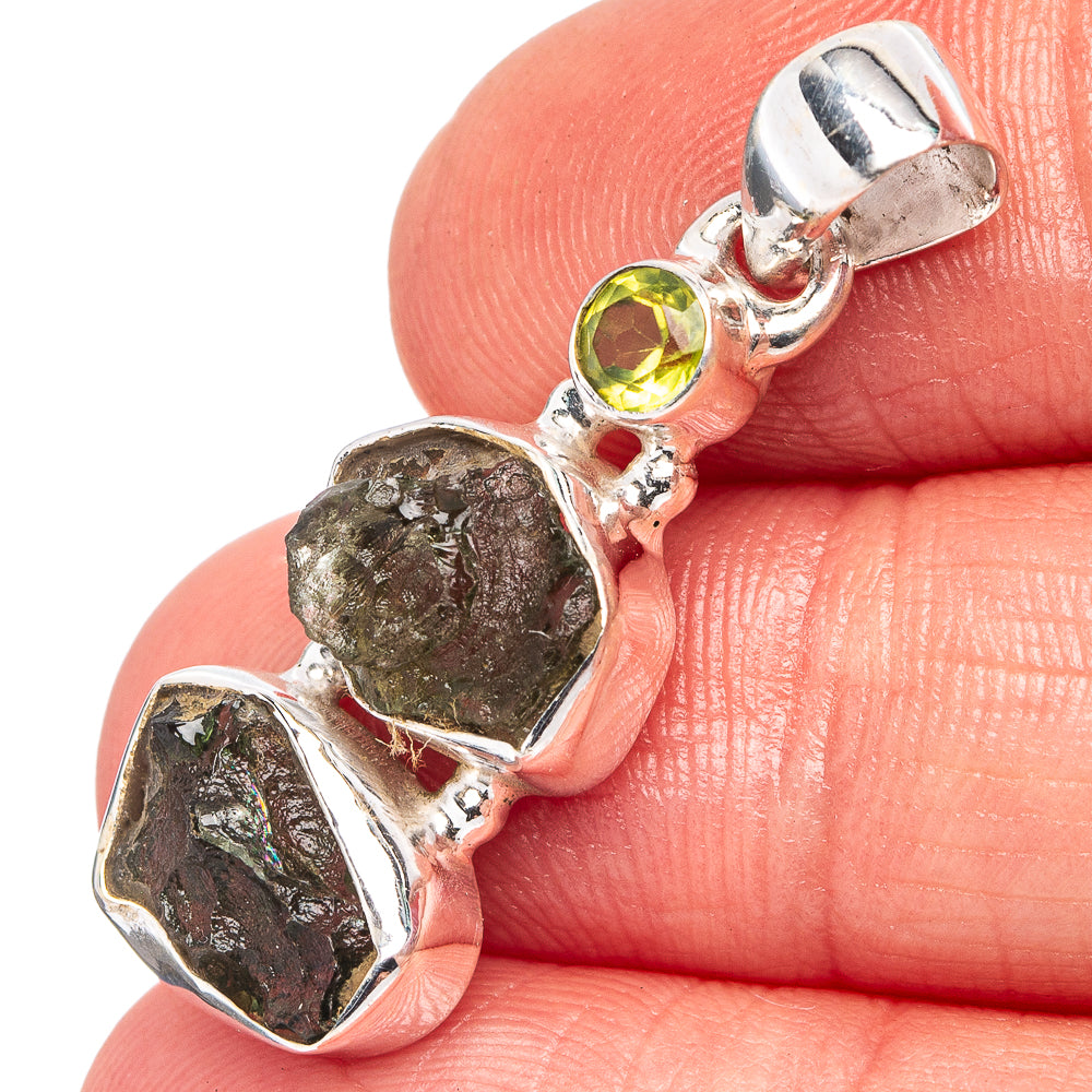 Moldavite, Peridot Pendant 1 3/8" (.925 Sterling Silver)