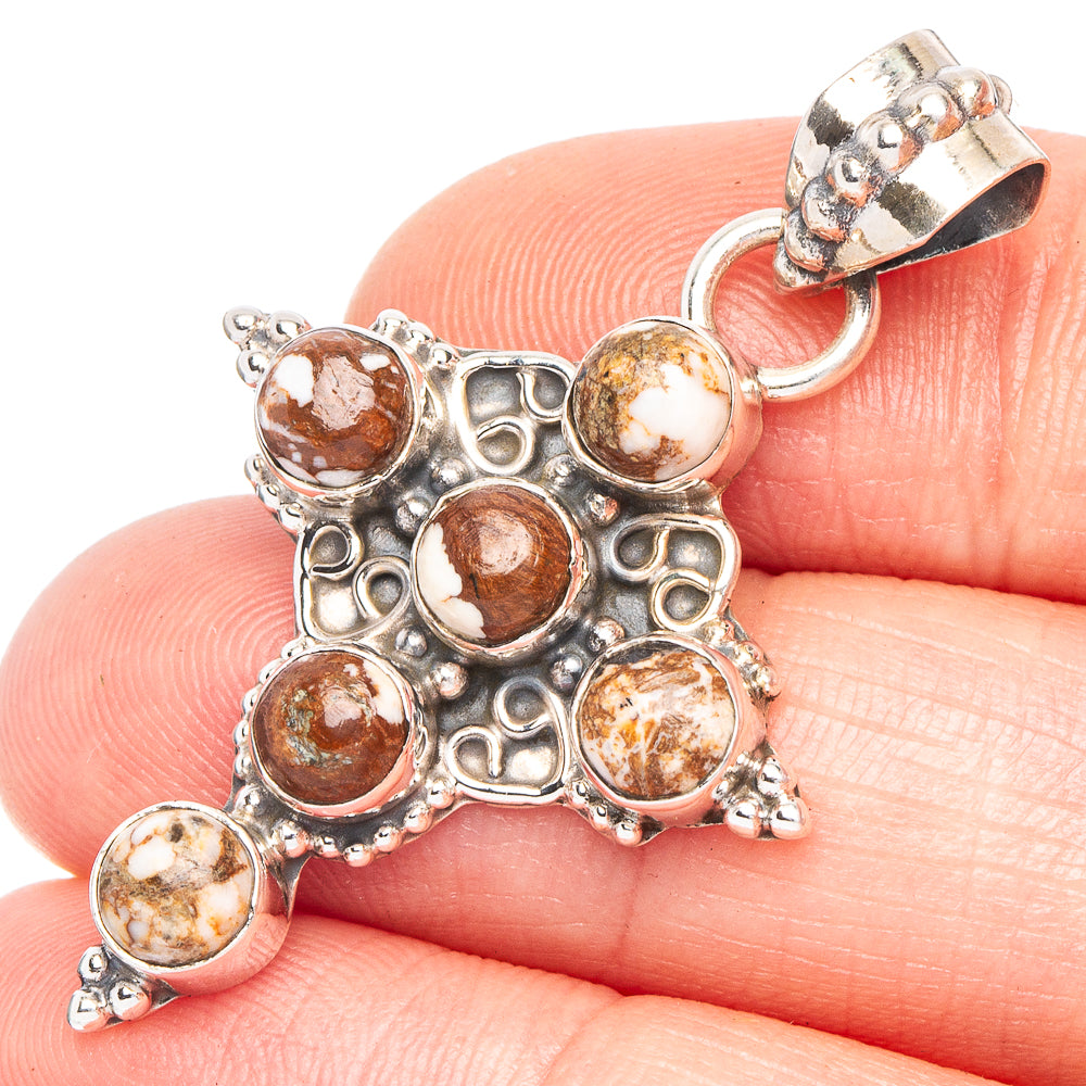 Peanut Wood Jasper Cross Pendant 1 5/8" (925 Sterling Silver) P43986