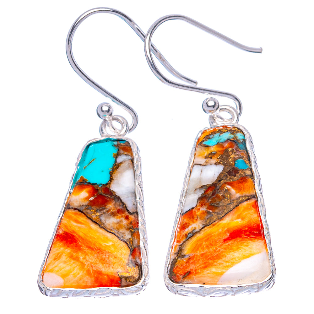 Spiny Oyster Turquoise 925 Sterling Silver Earrings 1 1/2" (925 Sterling Silver) E1978