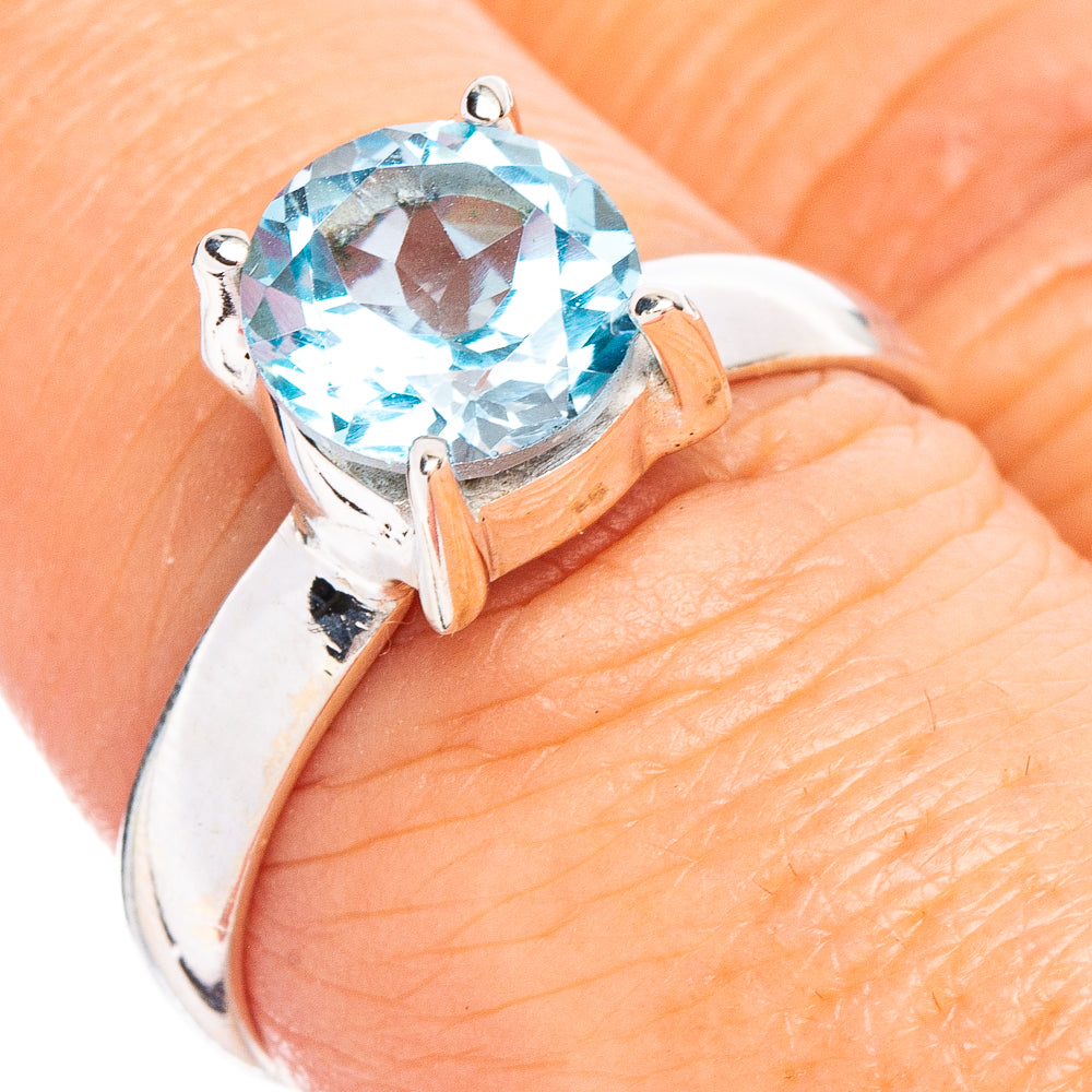 Faceted Blue Topaz Ring Size 8 (.925 Sterling Silver)