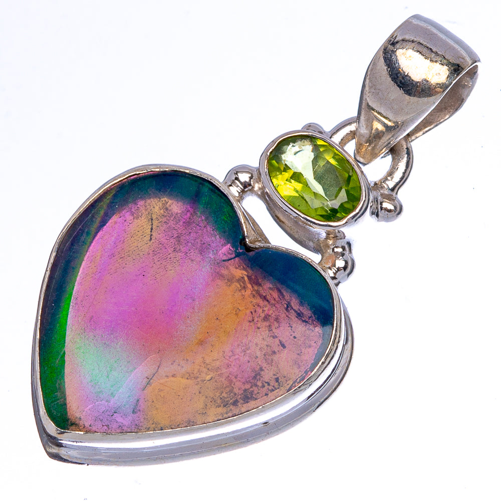Rare Sterling Opal Heart, Peridot Pendant 1 1/4" (925 Sterling Silver) P40454