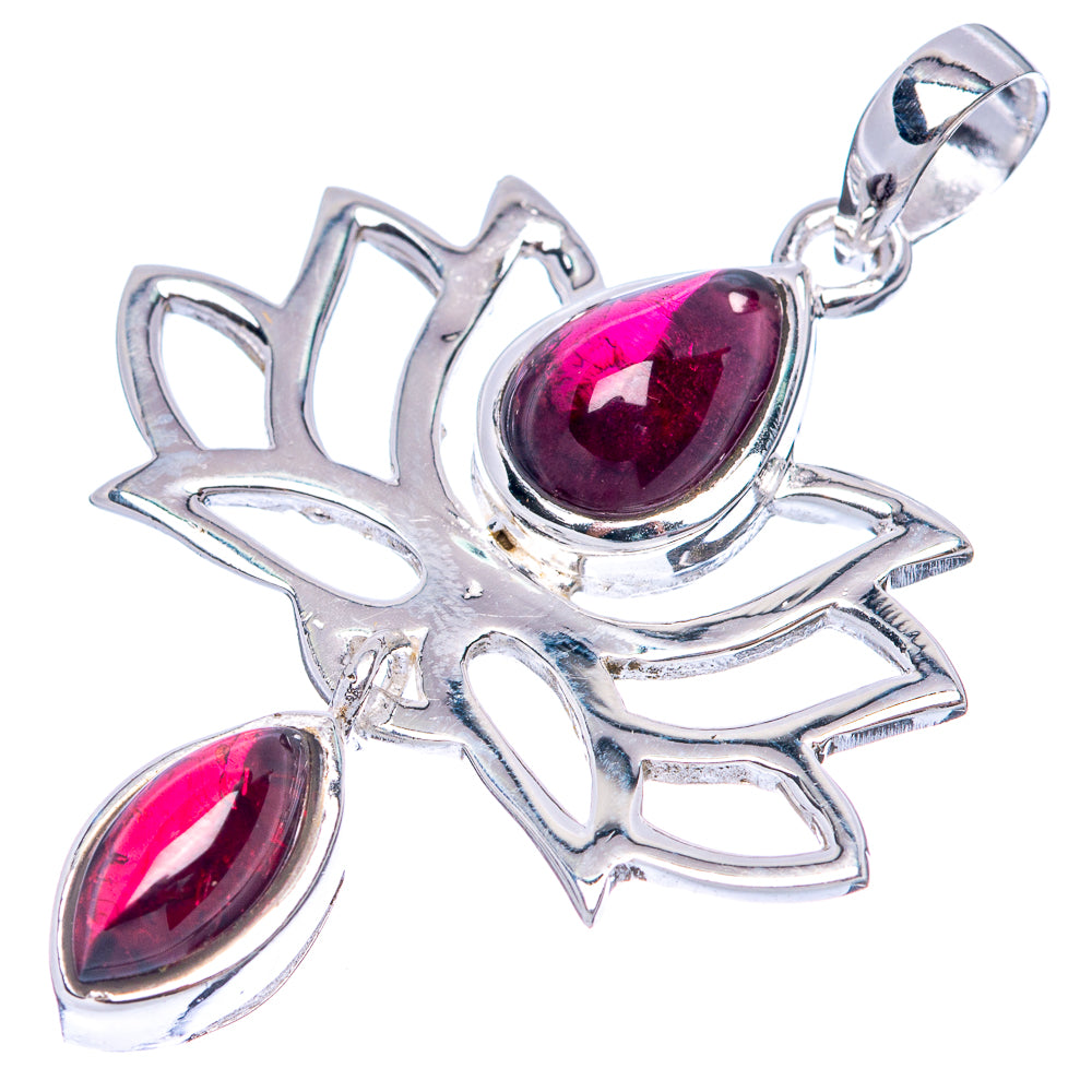 Garnet Lotus Dainty Pendant 1 5/8" (925 Sterling Silver) P43571