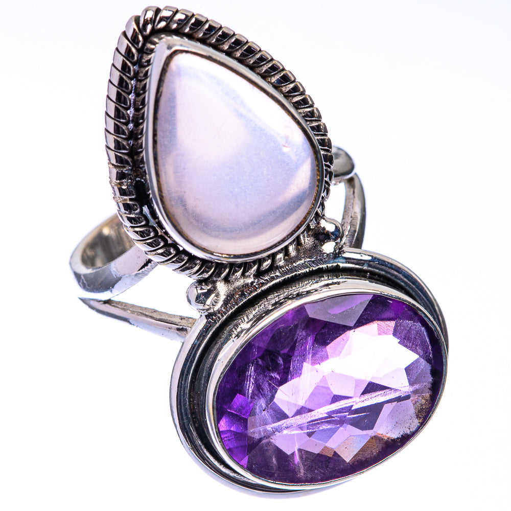 Large Amethyst, Rose Quartz Ring Size 6.5 (925 Sterling Silver) R141243