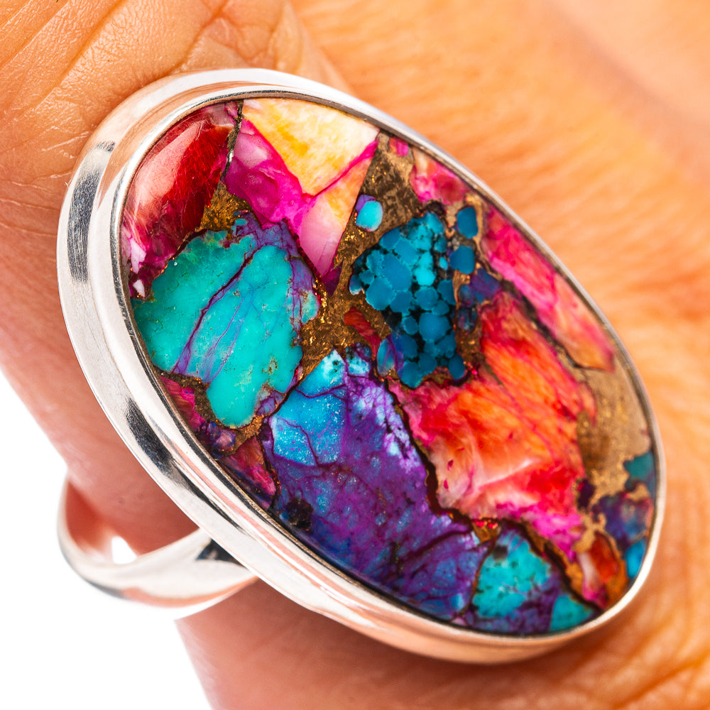 Premium Pink Dahlia Mohave Turquoise Ring Size 10.5 (.925 Sterling Silver)