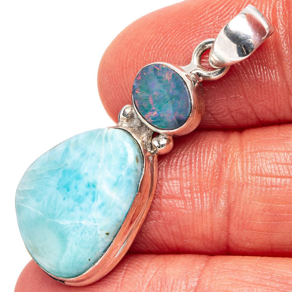 Rare Larimar, Doublet Opal Pendant 1 1/2" (.925 Sterling Silver)
