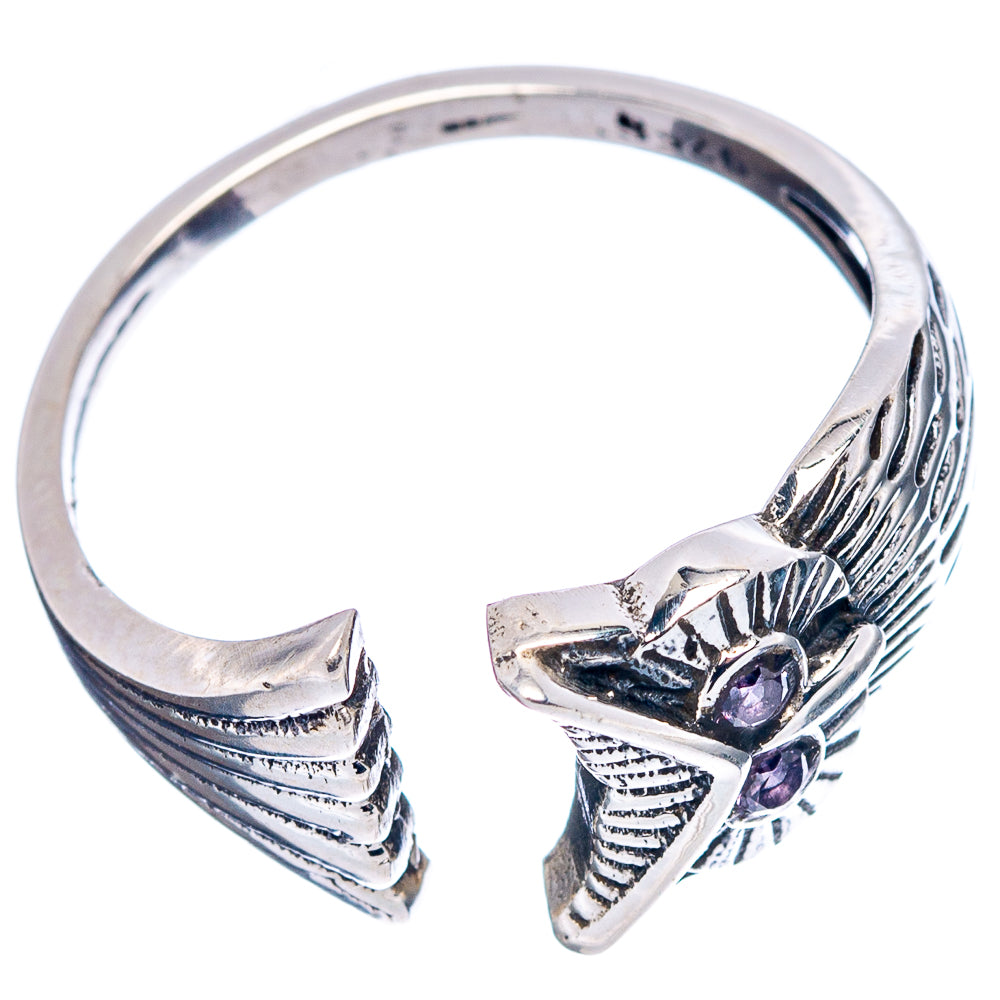 Amethyst Owl Dainty Ring Size 7 Adjustable (.925 Sterling Silver)