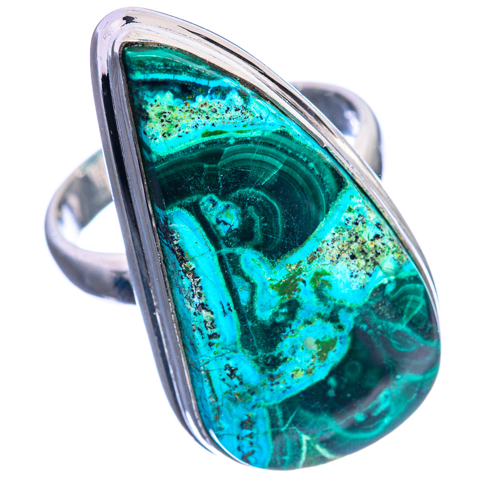 Large Malachite In Chrysocolla 925 Sterling Silver Ring Size 7