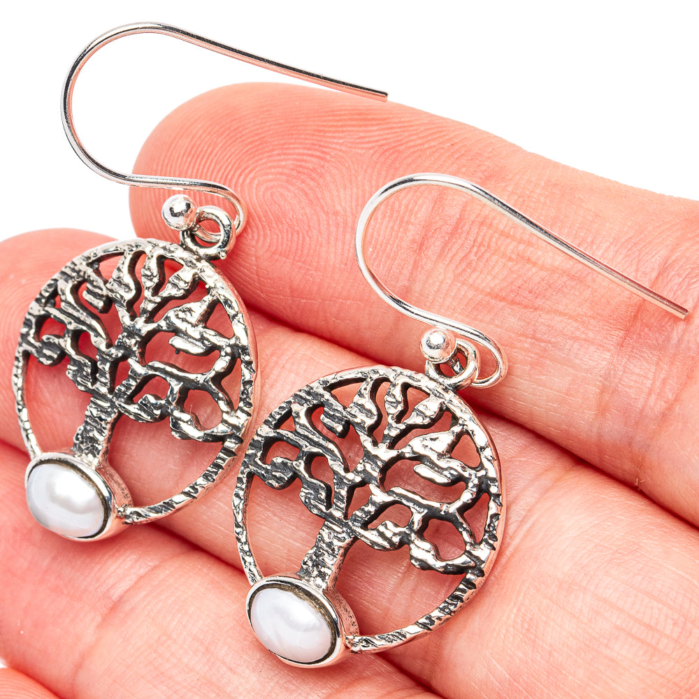 Cultured Pearl Tree Earrings 1 3/8" (925 Sterling Silver) E3055