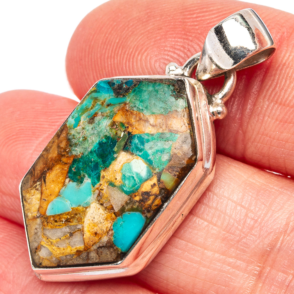 Royston Turquoise Matrix  Pendant 1 3/8" (.925 Sterling Silver)