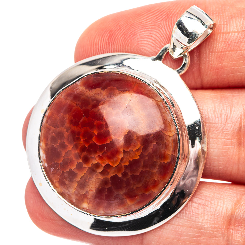 Premium Fire Crab Agate Pendant 1 5/8" (.925 Sterling Silver)