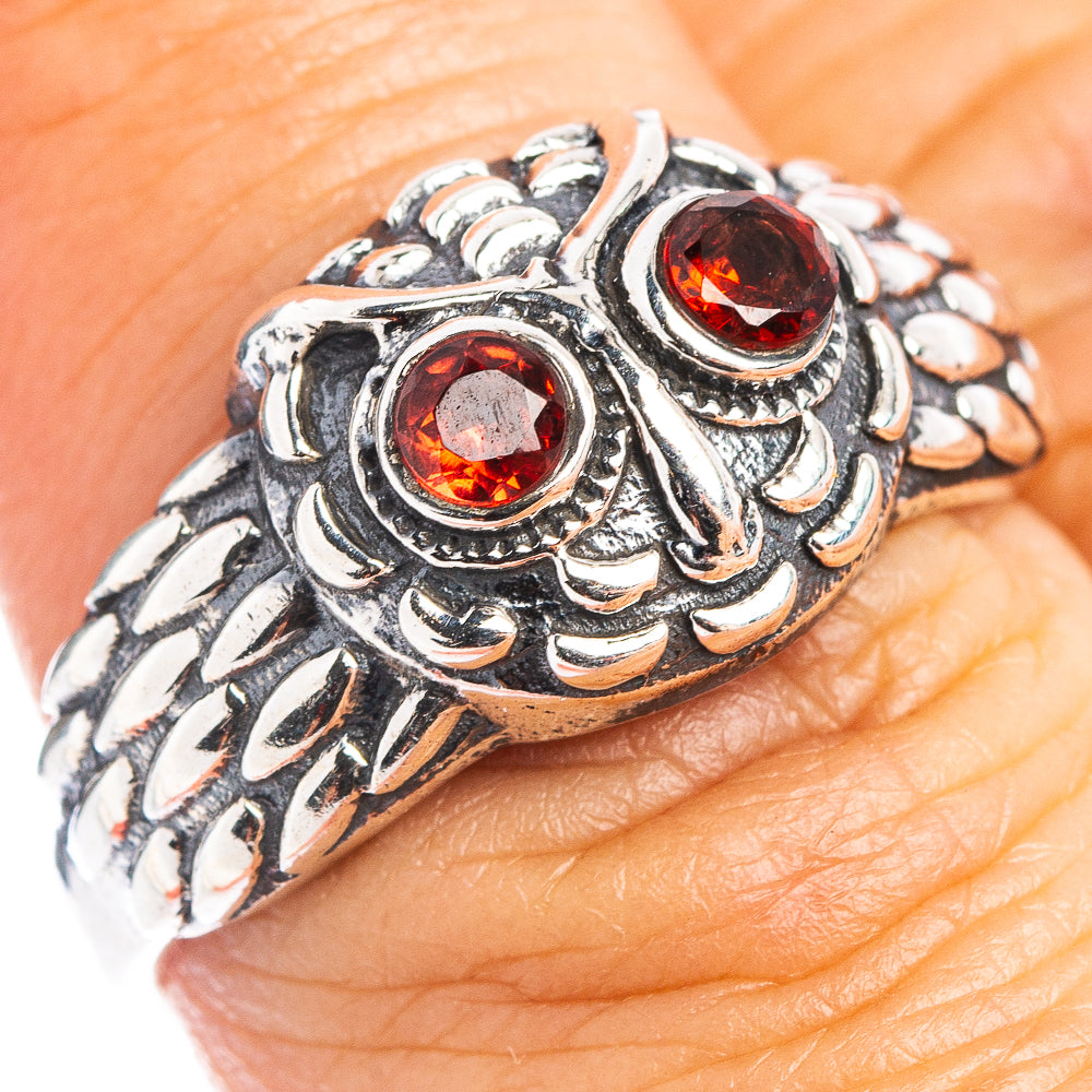 Garnet Owl Dainty Ring Size 7.75 (.925 Sterling Silver)