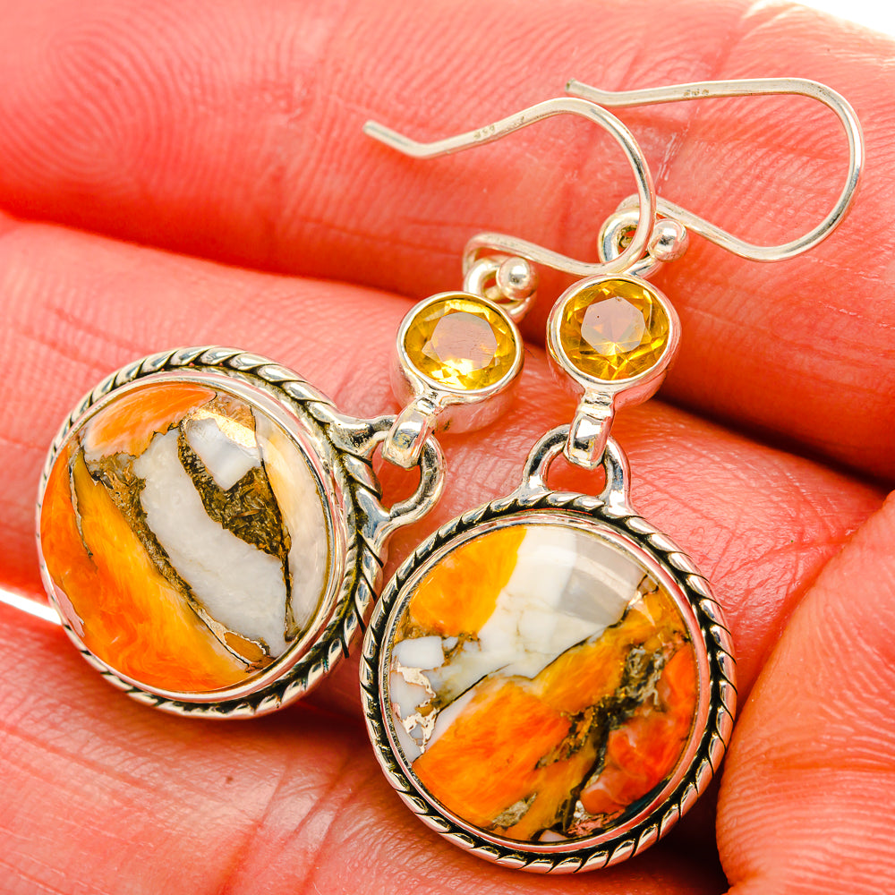 Orange Copper Composite Turquoise, Citrine Earrings 1 3/4" (925 Sterling Silver) EARR432006