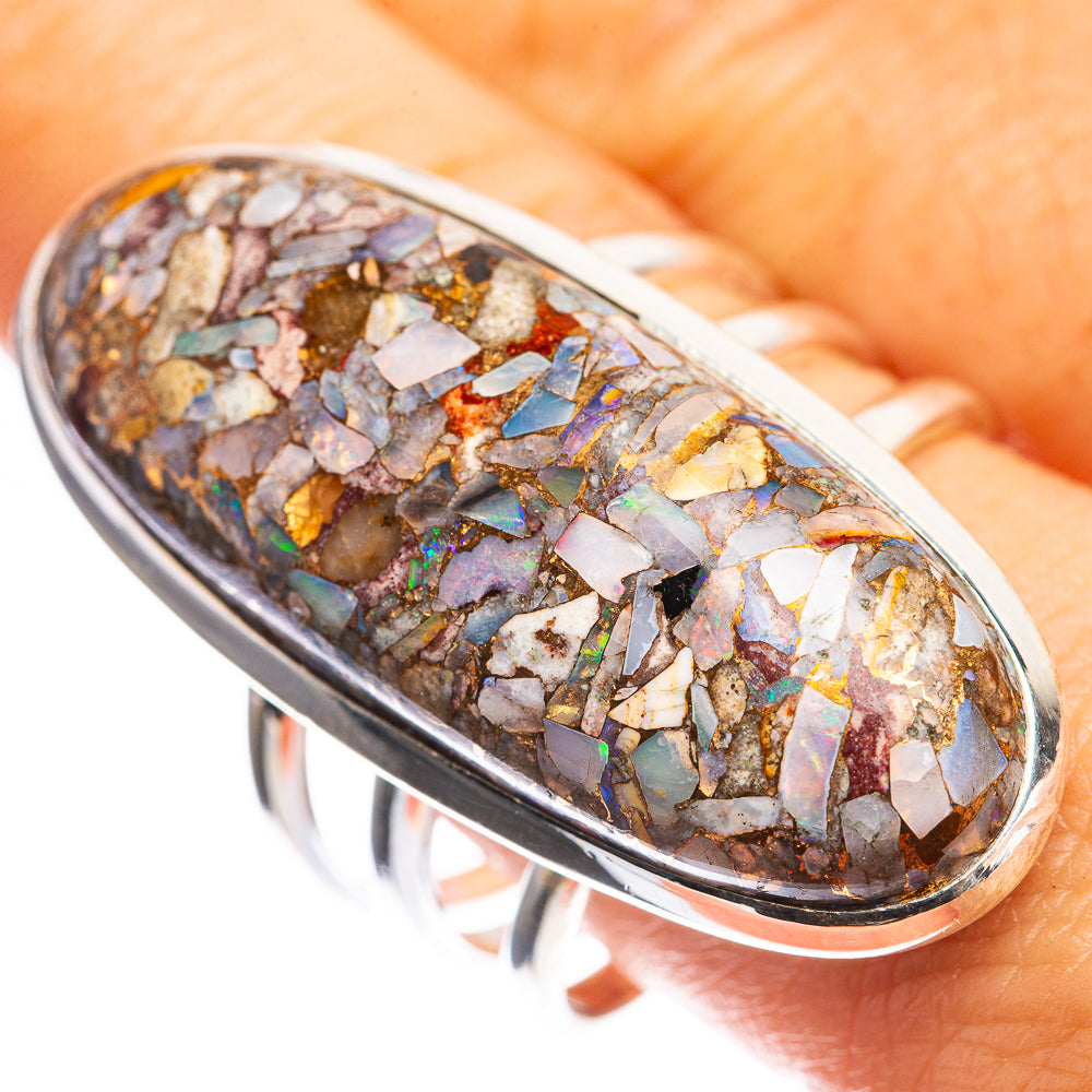 Huge Copper Composite Rainbow Moonstone Ring Size 10.75 (925 Sterling Silver) RING143458