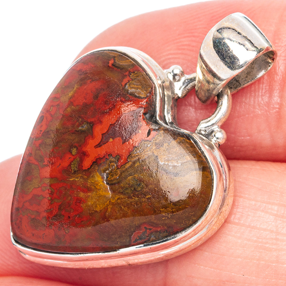 Moroccan Agate Heart Pendant 1 1/8" (925 Sterling Silver) P40215