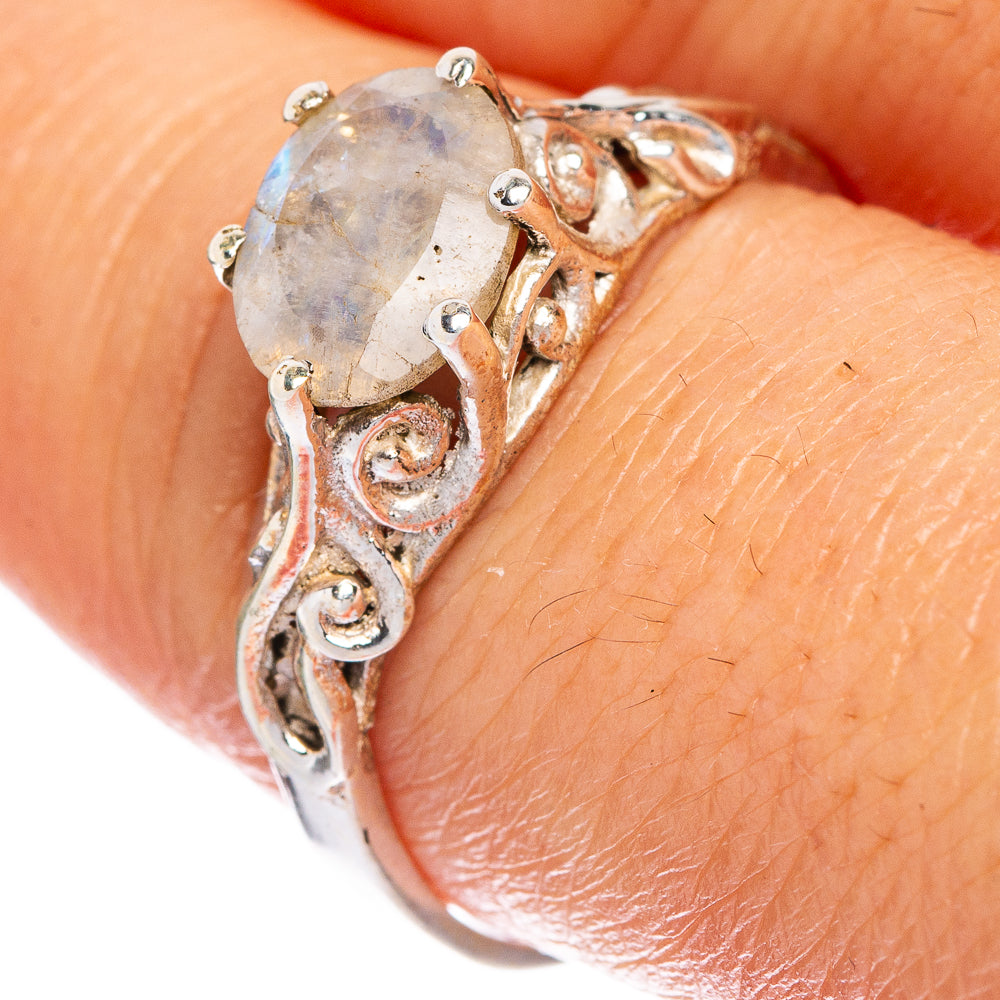 Rainbow Moonstone Dainty Ring Size 9 (925 Sterling Silver) R1030