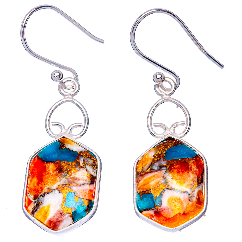 Spiny Oyster Turquoise Earrings 1 1/2" (925 Sterling Silver) E1305