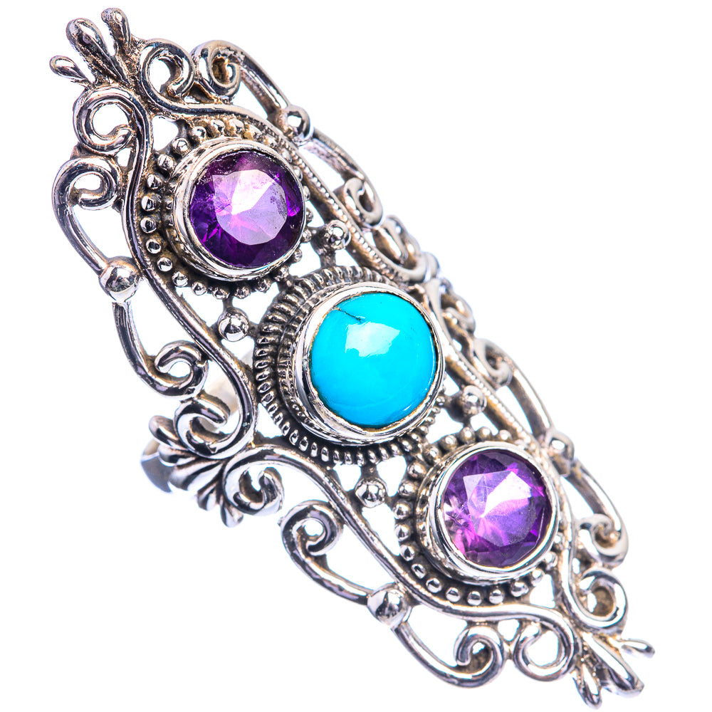 Large Sleeping Beauty Turquoise, Amethyst 925 Sterling Silver Ring Size 5.75