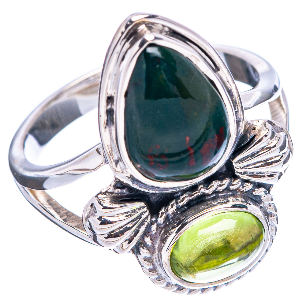 Premium Bloodstone, Peridot Ring Size 6.75 (.925 Sterling Silver)