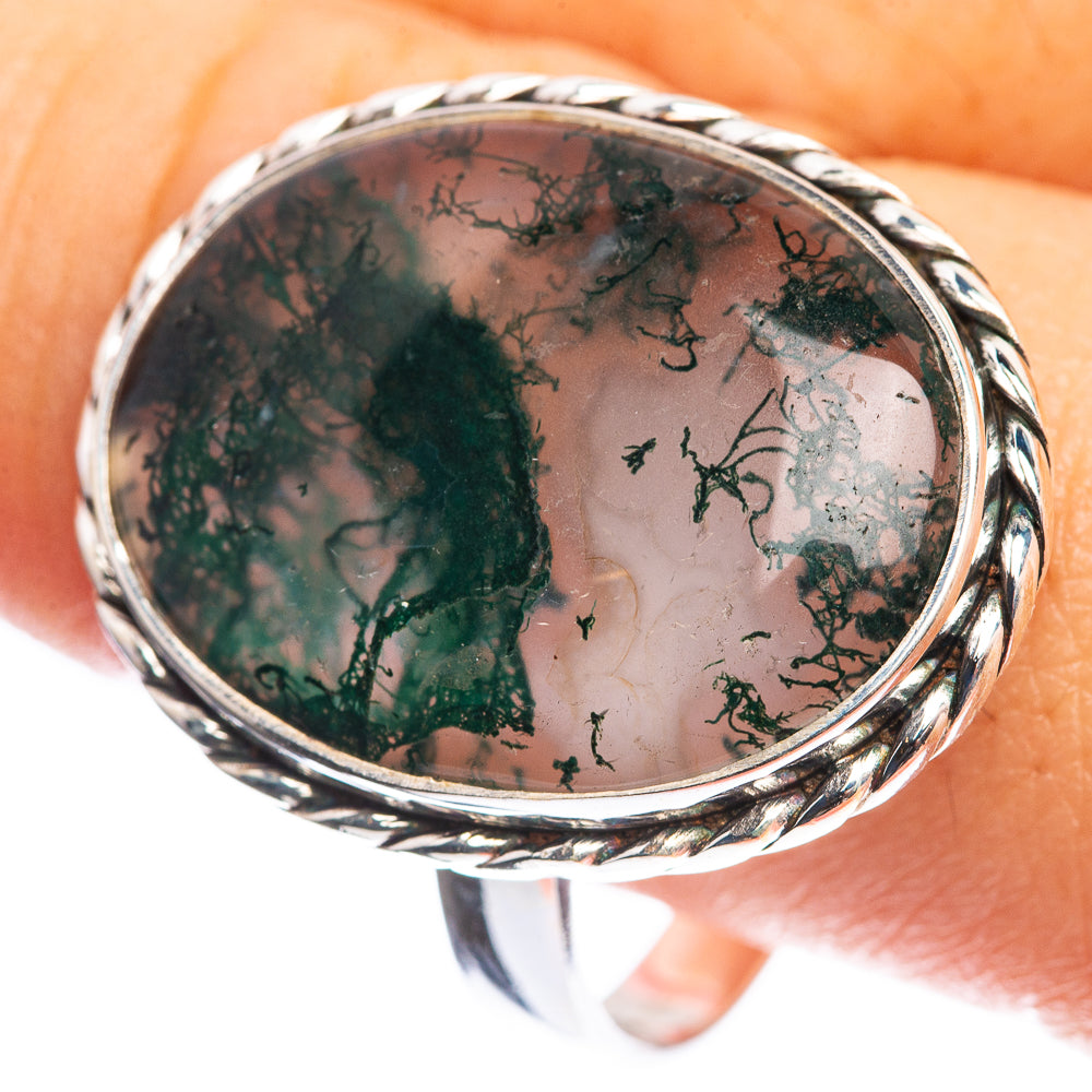 Green Moss Agate 925 Sterling Silver Ring Size 12
