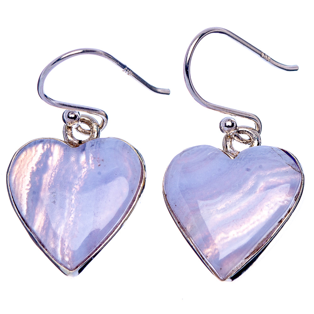 Blue Lace Agate Heart Earrings 1 1/4" (925 Sterling Silver) E1825