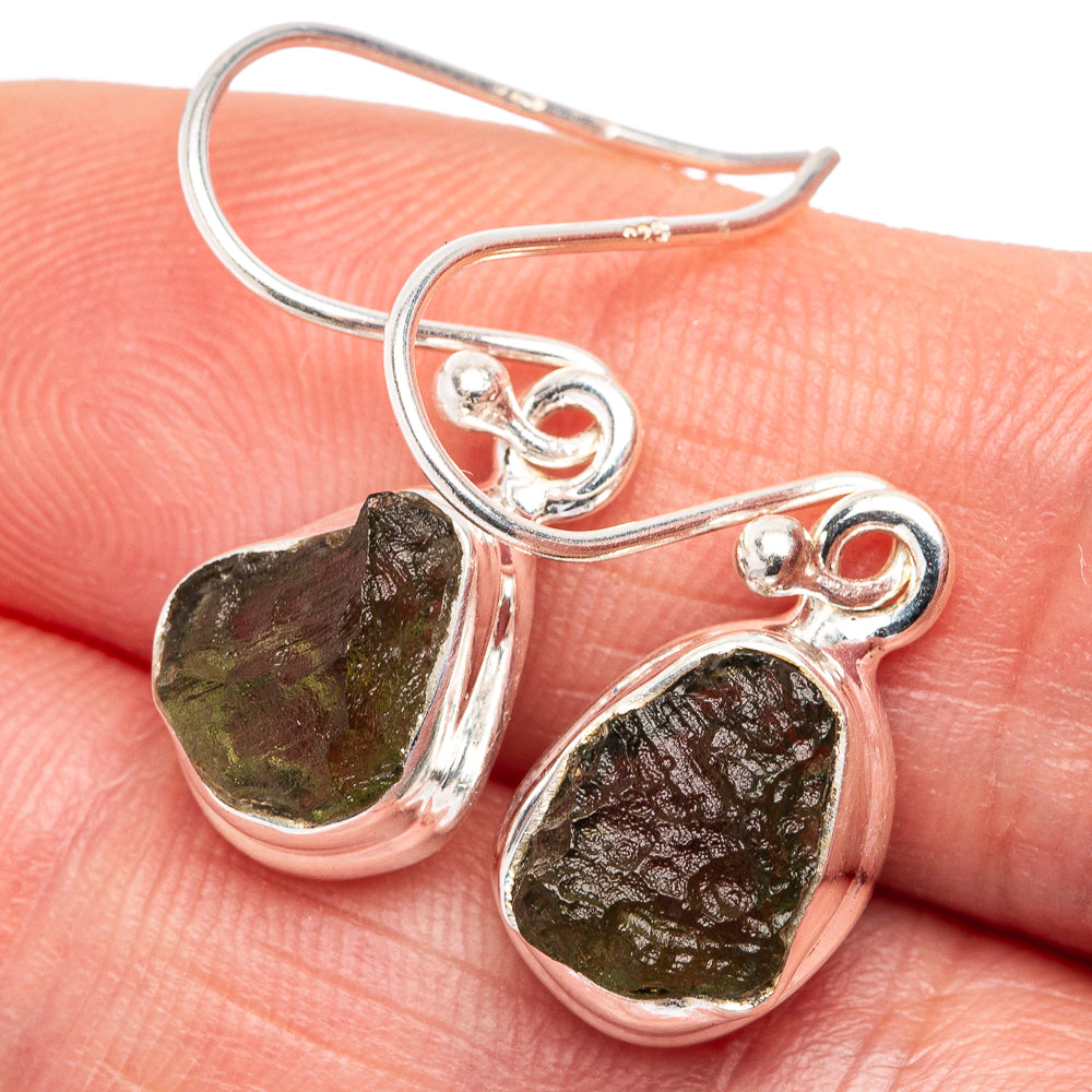 Rare Moldavite Earrings 1 1/8" (.925 Sterling Silver)