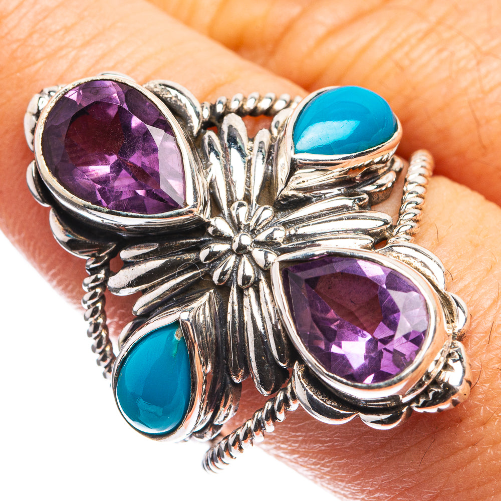 Large Faceted Amethyst, Sleeping Beauty Turquoise Ring Size 9.5 (925 Sterling Silver) R143202