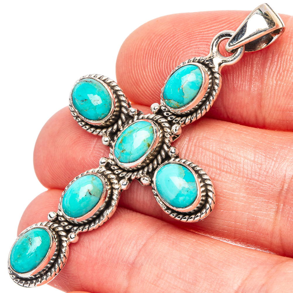 Arizona Turquoise Cross Pendant 2" (925 Sterling Silver) P43096