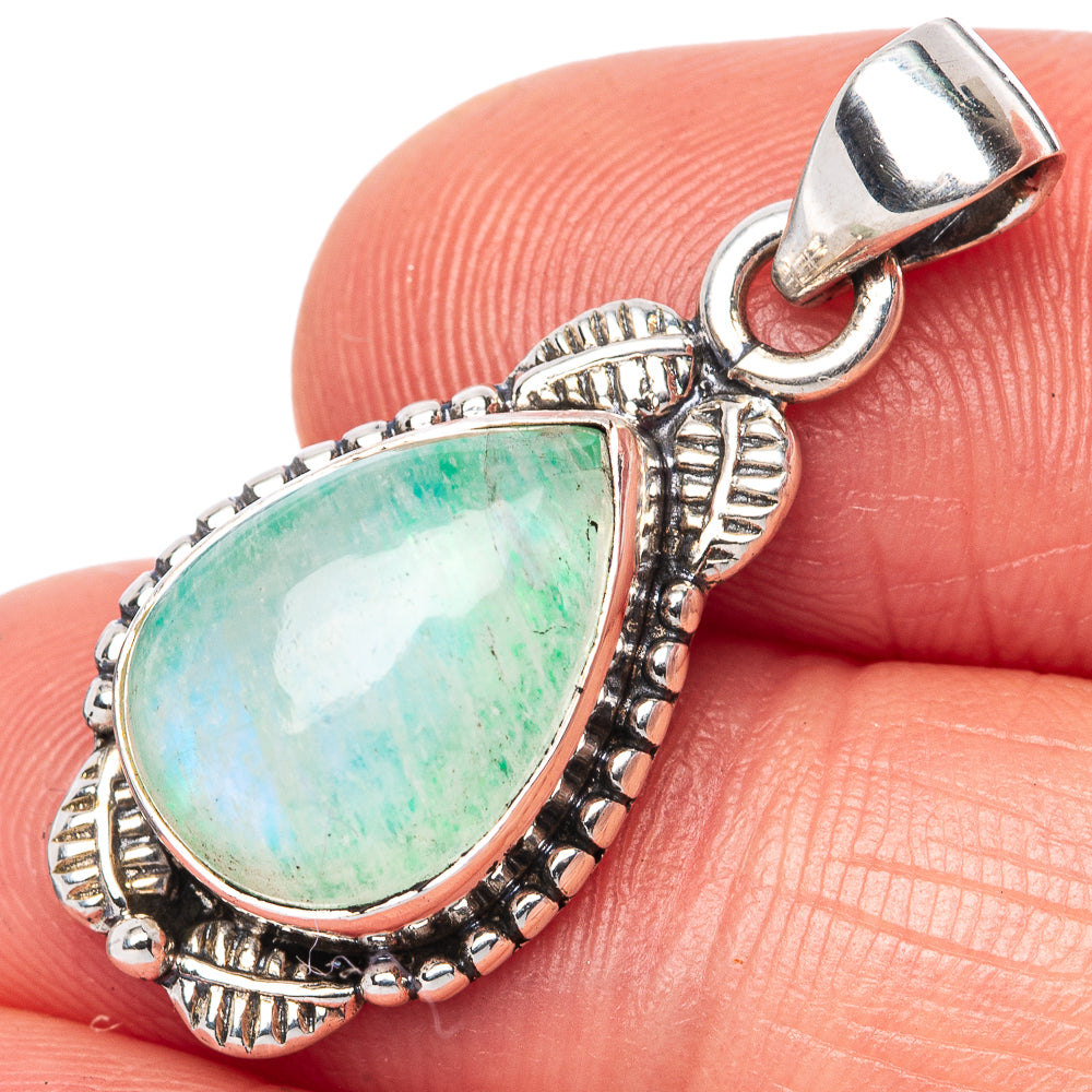 Green Moonstone Pendant 1 1/8" (925 Sterling Silver) P42491