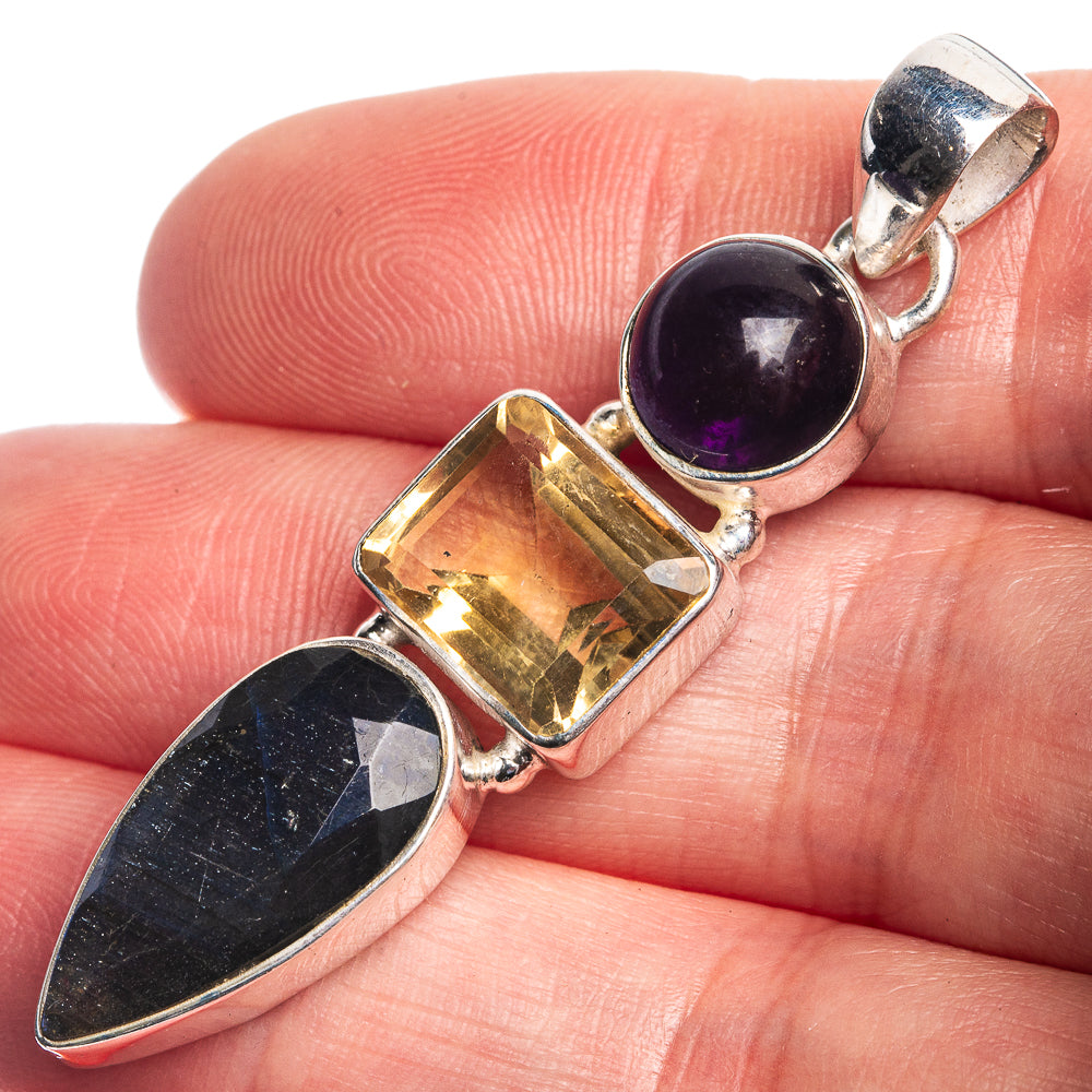 Labradorite, Citrine, Amethyst Pendant 2 1/8" (925 Sterling Silver) P39763