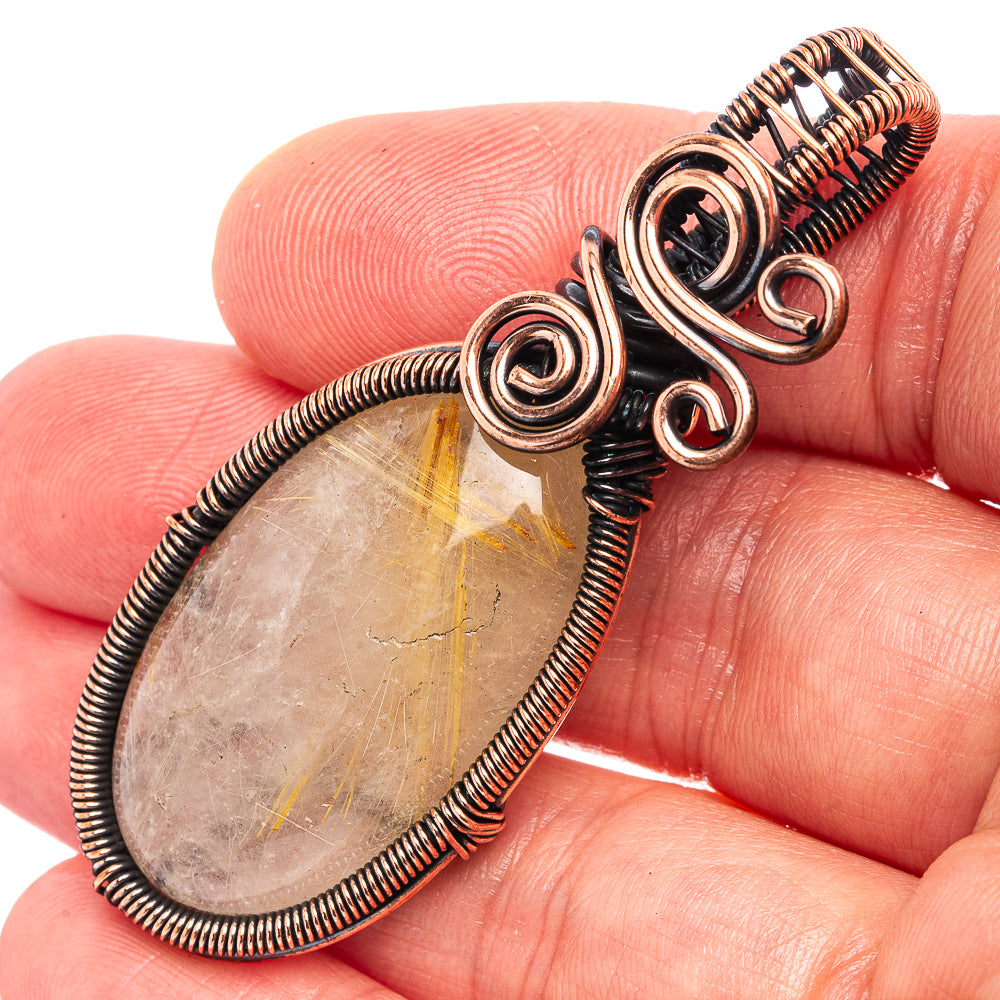 Rutilated Quartz Wire Wrap Pendant 2 1/4" (Oxidized Copper)