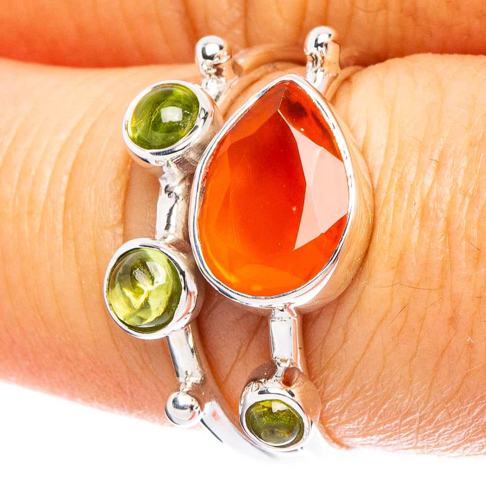 Carnelian, Peridot 925 Sterling Silver Premium Ring Size 7.75 (925 Sterling Silver) R6529