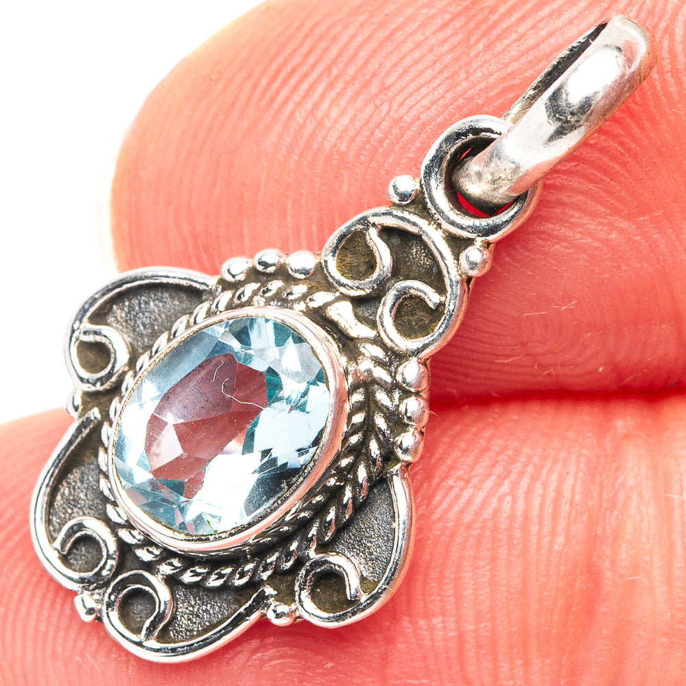 Dainty Blue Topaz Pendant 1 1/8" (.925 Sterling Silver)