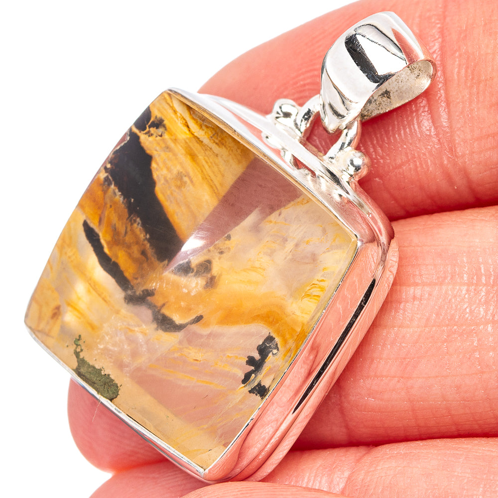 Russian Dendritic Scenic Agate Pendant 1 1/4" (.925 Sterling Silver)