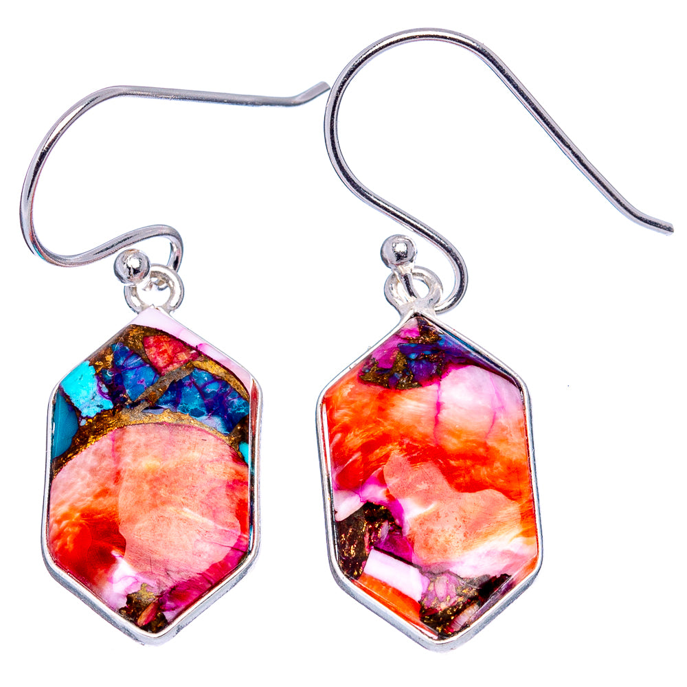 Pink Dahlia Mohave Turquoise Earrings 1 3/8" (.925 Sterling Silver)