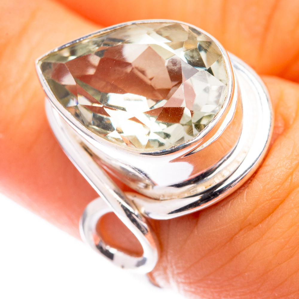Faceted Green Amethyst Ring Size 6 (925 Sterling Silver) R141326