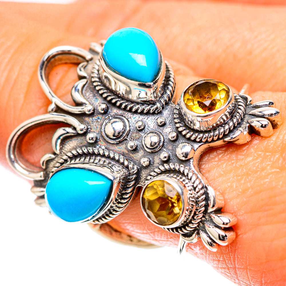 Large Sleeping Beauty Turquoise, Citrine Ring Size 8.5 (925 Sterling Silver) RING137928