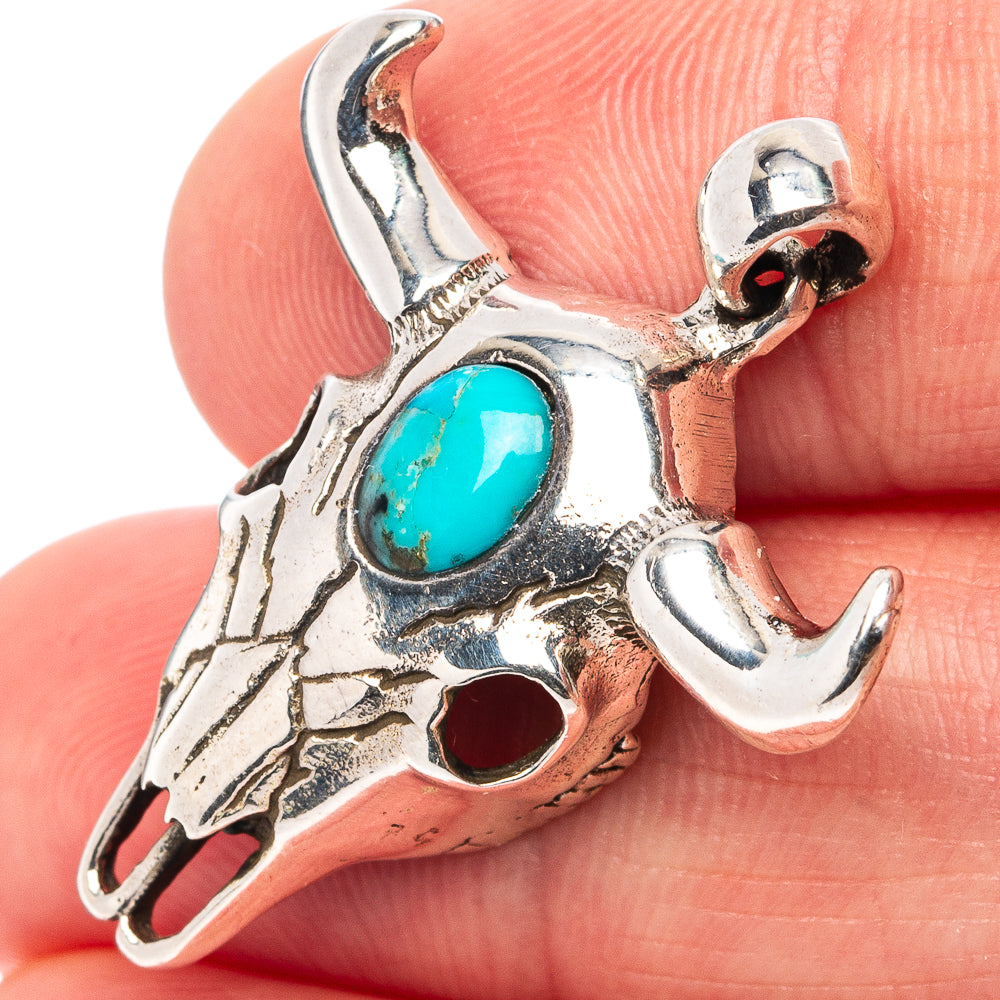 Mohave Turquoise Cow Skull Pendant 1 1/4" (.925 Sterling Silver)