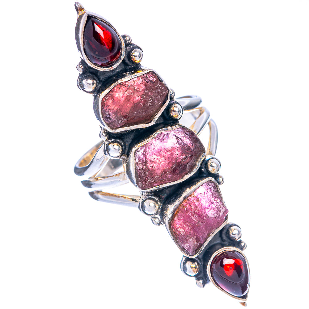 Large Rough Pink Tourmaline, Garnet Ring Size 7 (925 Sterling Silver) R145297