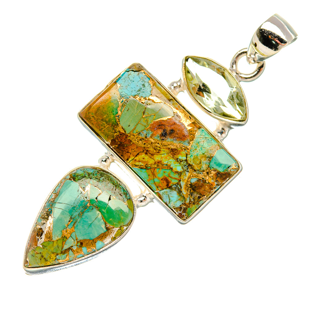 Kingman Mohave Turquoise, Green Amethyst Pendant 2" (925 Sterling Silver) PD38036