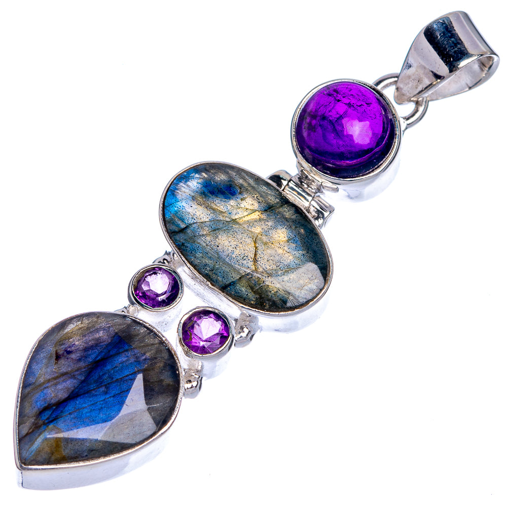 Labradorite, Amethyst Pendant 2 1/4" (925 Sterling Silver) P39783