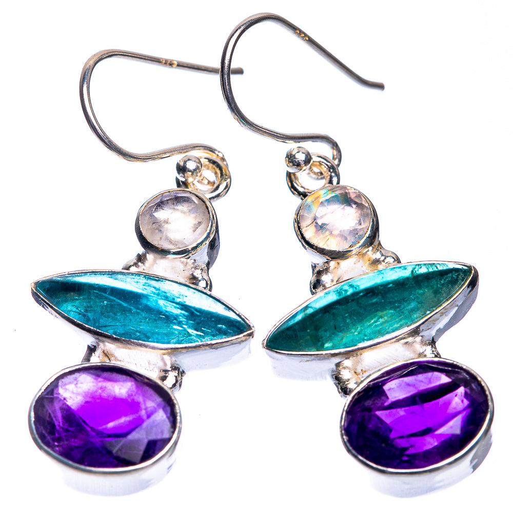 Blue Fluorite, Amethyst, Rainbow Moonstone Earrings 1 1/2" (925 Sterling Silver) E432754