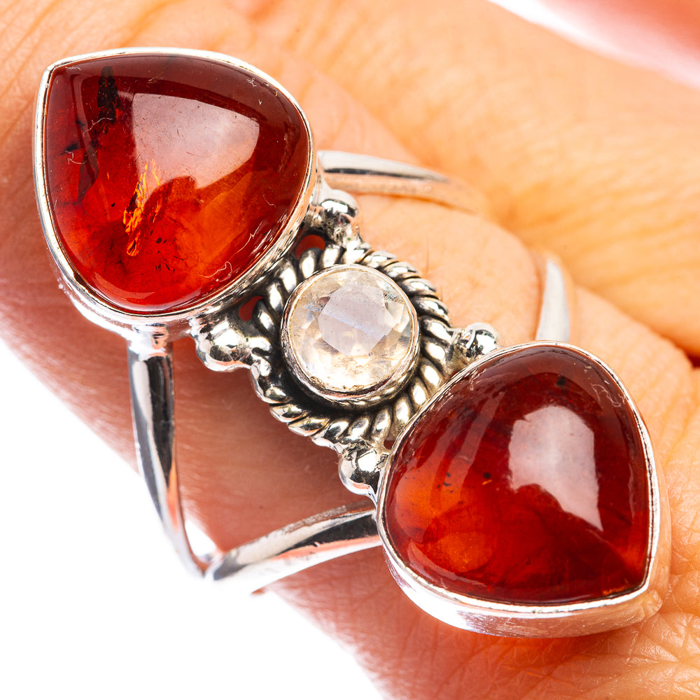 Large Baltic Amber, Rainbow Moonstone Ring Size 9 (925 Sterling Silver) RING143362