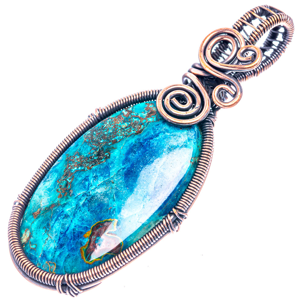 Shattuckite Wire Wrap Pendant 2 5/8" (Oxidized Copper)