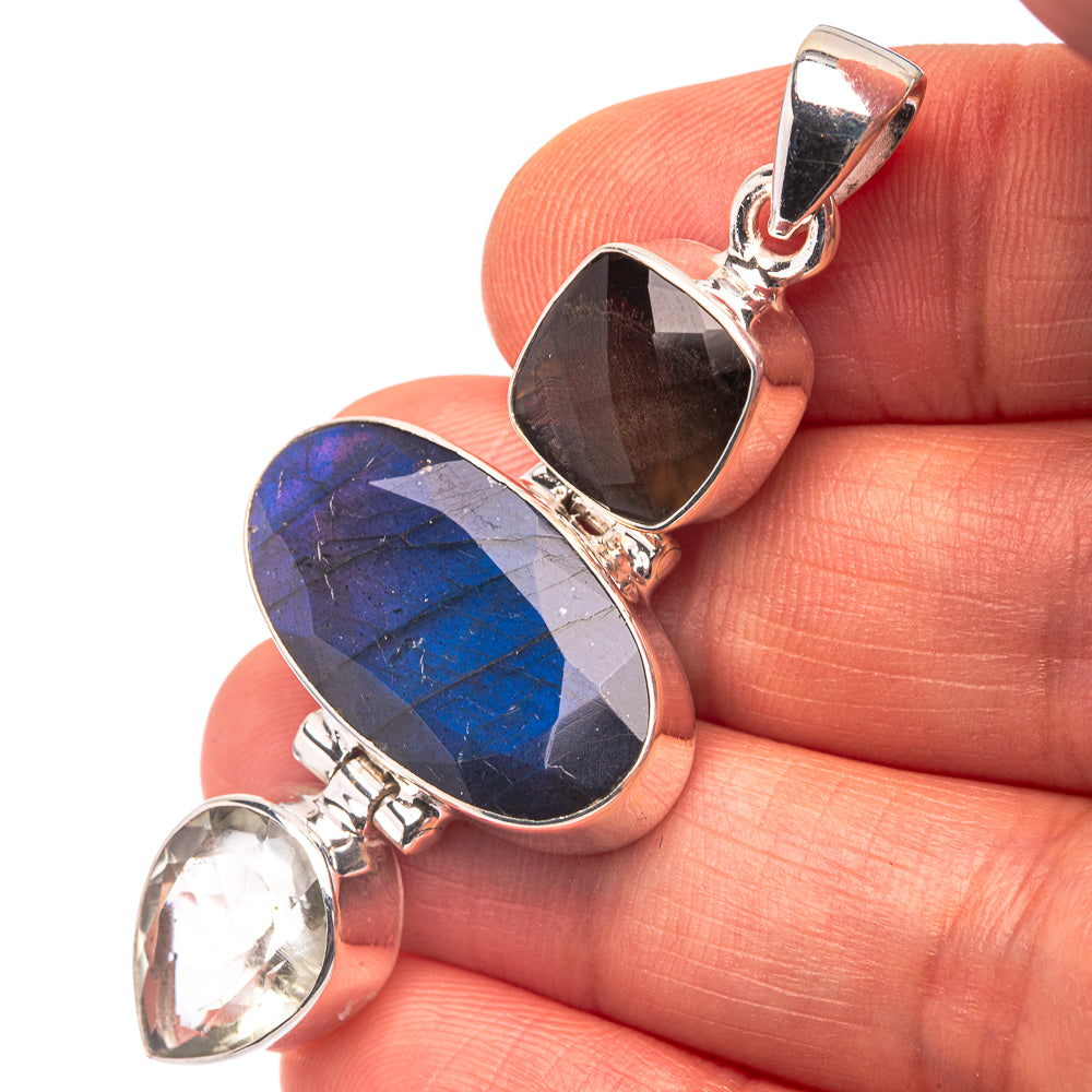 Labradorite, Smoky Quartz, Green Amethyst 925 Sterling Silver Pendant 2 1/8" (925 Sterling Silver) PD38662