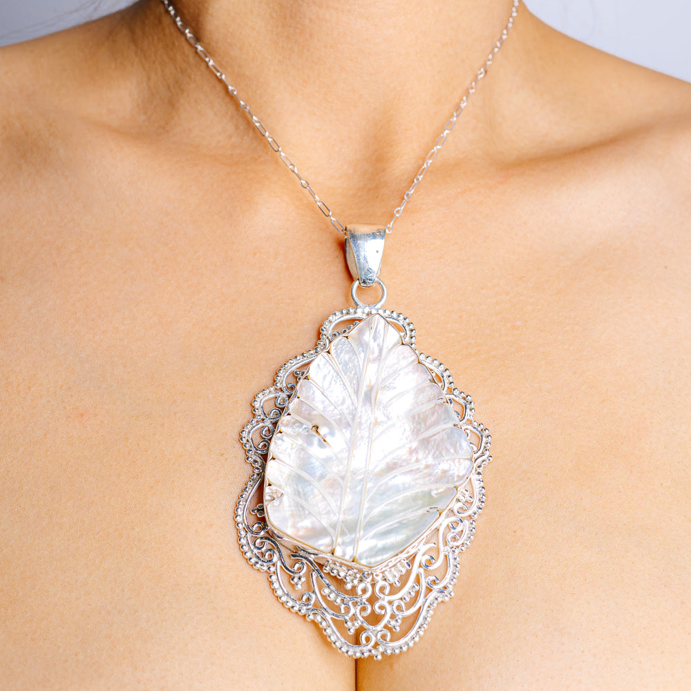 Gigantic Motehr Of Pearl Pendant 4 3/8" (.925 Sterling Silver)
