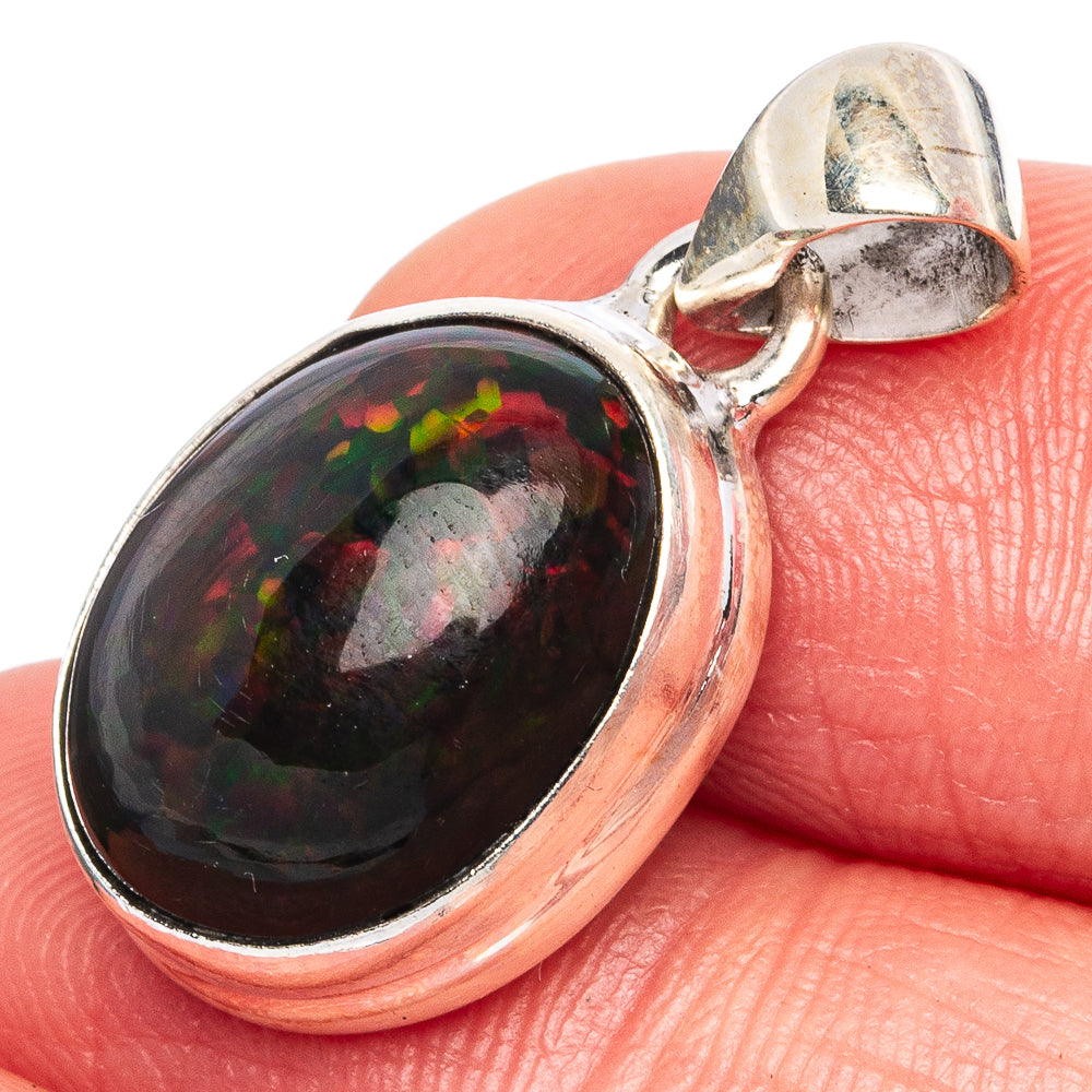 Rare Black Opal Pendant 1 1/8" (925 Sterling Silver) P43341