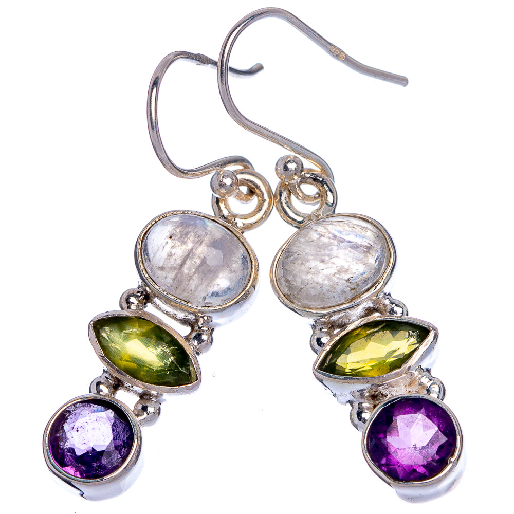 Rainbow Moonstone, Peridot, Amethyst Earrings 1 1/2" (925 Sterling Silver) E433028