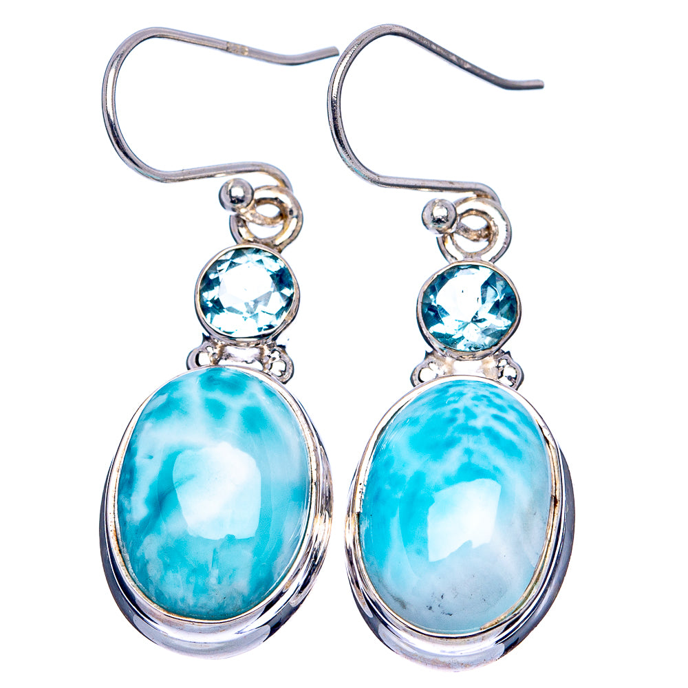 Rare Larimar, Blue Topaz Earrings 1 1/2" (.925 Sterling Silver)